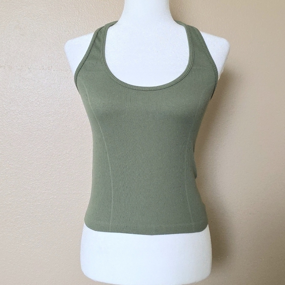 American Eagle Olive Green Ribbed Halter Tank - Size L/XL